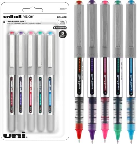 uni-ball Vision Rollerball Pens Fine Point, 0.7mm, Fashion Colors, 5 Pack