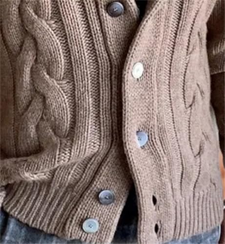 Men's Cable Knit Cardigan Sweater Fall Winter Shawl Collar Long Sleeve Buttons Down Sweaters4