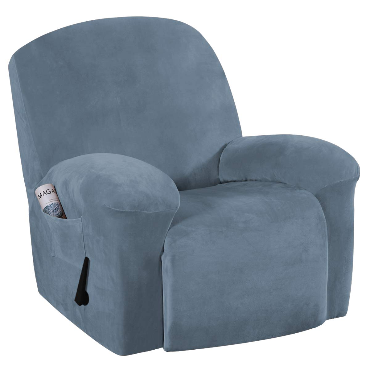 H.VERSAILTEX Stretch Recliner Slipcovers Recliner Chair Cover Sofa Furniture Cover 1-Piece Modern Rich Velvet Plush Form Fit Stylish Protector Feature Rich and Soft Fabric (Recliner, Stone Blue)