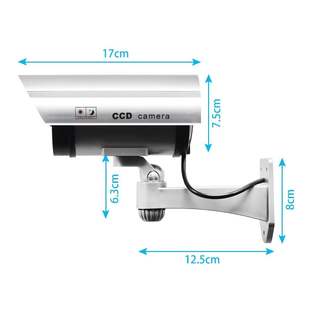 ERWEY Dummy kamera do monitoringu CCTV z migającym światłem LED, 4 sztuki (srebrna)