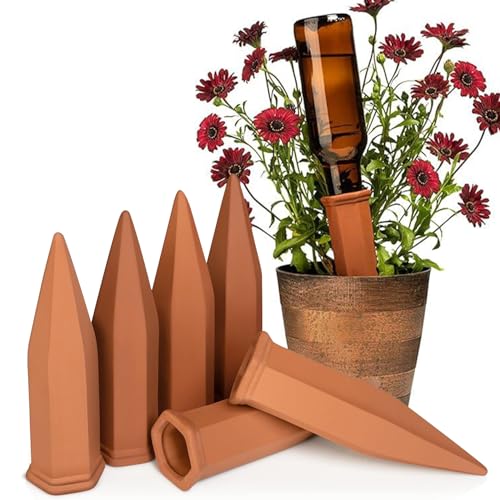 Plant Watering Devices, 6 Pack Terracotta Plant Watering Stakes, Slow Release Plant Watering Spikes, Self Watering Devices for Indoor and Outdoor Plants