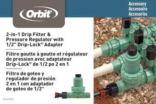 Orbit 67798 30 PSI Drip Irrigation Pressure Regulator Filter 1" MPT 3-in-1 System with Drip-Lock Adapter - image 4