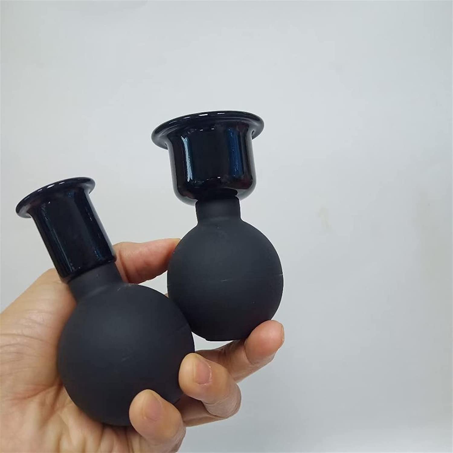 Juego de terapia de ventosas, masaje con ventosas, kit de ventosas, Estiramiento facial dedicado facial negro Goma Silicona Vidrio Vacío Masaje Ventosas Ventosas Alternativa de masaje (Color : 2 Cups