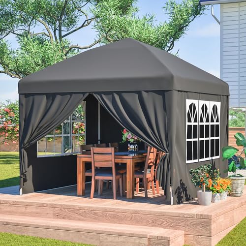 HOMTAKIE Gazebo 3 x 3 m con 4 paredes laterales, 3 pliegues ajustables en altura(Negro)