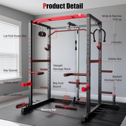 SPORTSROYALS Squat Rack, 1200 lb Power Cage with LAT Pulldown for Home Gym - image 9