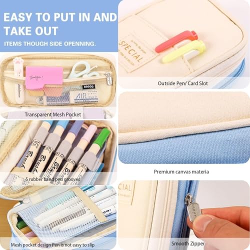 Image of Big Capacity Pencil Cases with Compartments Pencil Pouch Aesthetic for Kids Teen Students, Expendable Stationery Organizer Pen Bag for College School Office