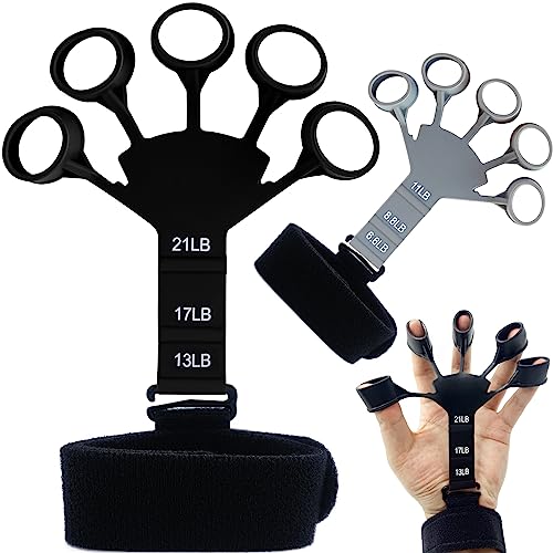 Gripster Finger Strengthener, 2Pcs Hand Grip Strengthener, 6 Resistant Level Grip Strength Trainer, Finger Exerciser Hand Strengthener, Finger Flexion Extension Training for Guitar Climbing (Black)