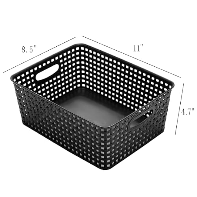 Plastic Storage Baskets for Organizing,11X8.5X4.7,Pack of 4 (Black)