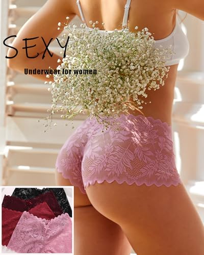 Image of FINETOO 5 Pack Sexy Lingerie Panties for Women Pack V-Waist Lace Womens Underwear French Cut Boyshorts Panty