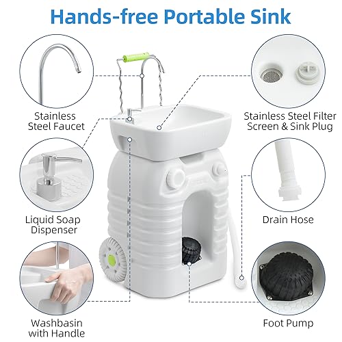 YITAHOME-Portable-Camping-Sink-45-L-Handwashing-Station-with-Adjustable-Wash-Basin-Soap-Dispenser-Metal-Handle-Large-Wheels-for-Outdoor-Travel-Boat-Gather-Garden-Worksite-White