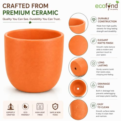 Image of ecofynd 5 Inch Ceramic Plant Pots with Drainage Hole, Modern Decorative Clay Flower Pots for Indoor Plants, Home Garden Decor for Living Room, Bedroom & Interior Spaces (Pack of 2, CPOT041-PEH)