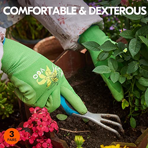 Vgo 3-Pairs Ladies' Foam Latex Coating Gardening And Work Gloves (Size L, Green & Pink & Purple, Rb6013) #TOP4