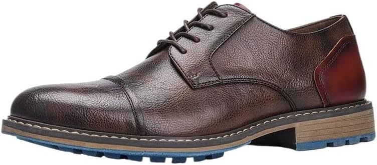 Men's Retro Stitching lace-up Business Shoes Low-top Round-Toe Oxford Shoes Men Versatile Comfortable Casual Shoes for Wedding Party Work