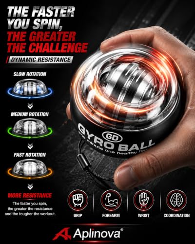 Image of Zinc Self-Starting Gyro Ball - Wrist & Forearm Exerciser for Strength Training, Hand Grip & Muscle Recovery - Fitness Wrist Ball for Arm, Finger, and Wrist Workout - Silver