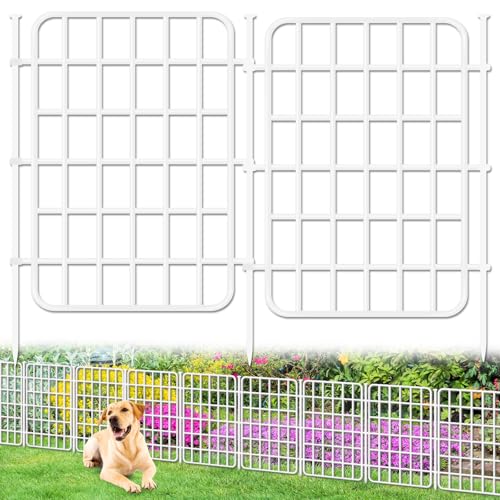 Image of 13ft x 17in Garden Fence Animal Barrier, 12 Panels No Dig Fence Border, Rustproof Metal Decorative Garden Fencing with Ground Stake, Flower Bed Edging Border for Dog, Rabbit, Outdoor Patio, White