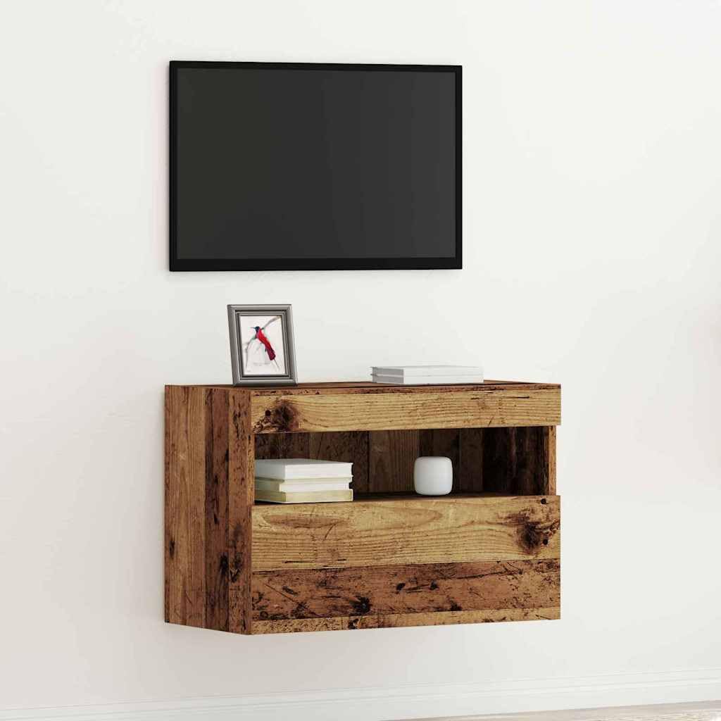 vidaXL Mueble de TV Montado en la Pared con LED Madera Envejecida, Almacenamiento para Sala, Mueble Moderno Pared, TV Rectangular, Iluminación Dinámica, Solución Compacta