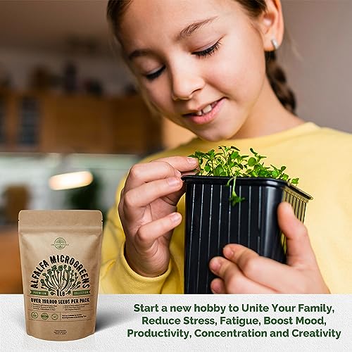 Alfalfa Sprouting & Microgreens Seeds - Non-GMO, Heirloom Sprout Seeds Kit in Bulk 1lb Resealable Bag for Planting & Growing Microgreens in Soil, Coconut Coir, Garden, Aerogarden & Hydroponic System