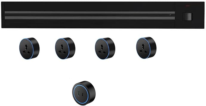 Track Socket, 8000W Wall-Mounted Power Slide Rail Wiring Board + 2500W Adapter, Suitable for Kitchen Office,Black-60CM