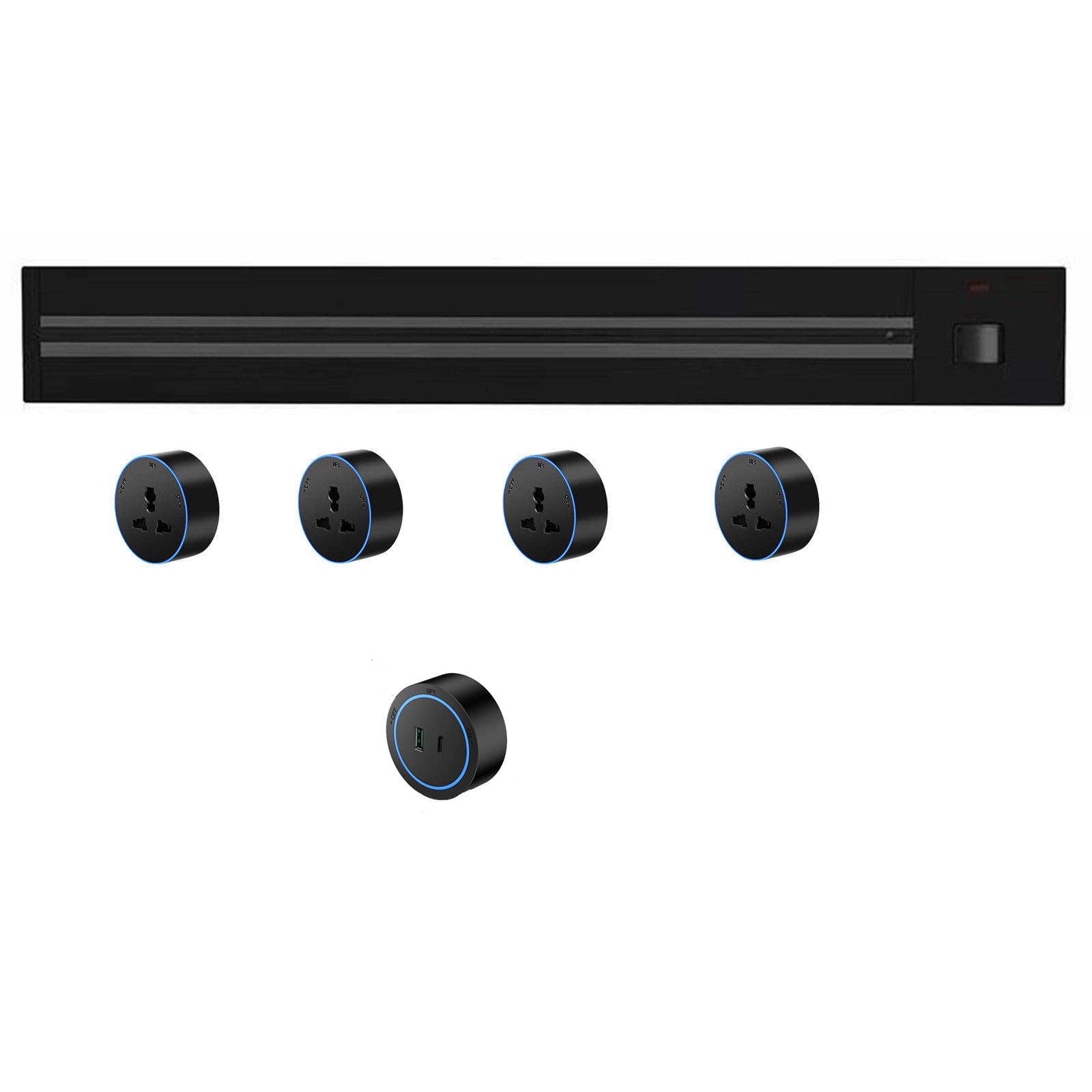 Presa da binario, scheda di cablaggio con guida di scorrimento di alimentazione a parete da 8000 W + adattatore da 2500 W, adatta per ufficio cucina,Black-60CM