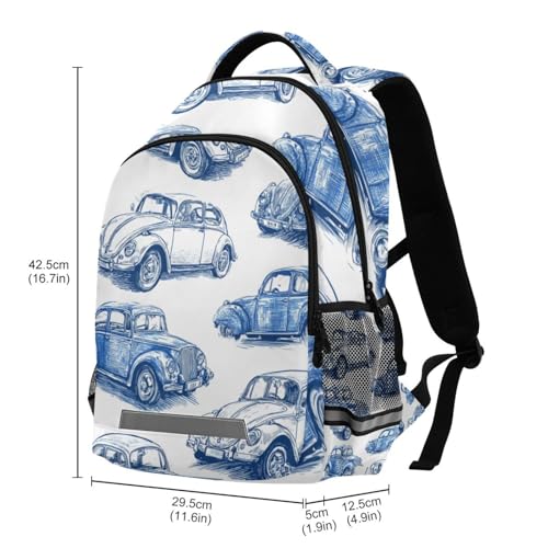 Blue Vintage Cars Kid's Elementary Middle School Backpack for Son Daughter, Age 6-12 Back to School Backpack Bookbag Schoolbag for Boys Girls3