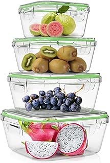Home Fleek 4-Pack Glass Food Storage Containers with Locking Lids | Meal Prep Lunch Box | Airtight Leak Proof | Microwave, Oven, Freezer and Dishwasher Safe | Square | BPA Free (Set of 4, Green)