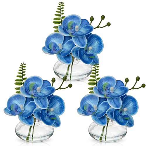 Briful Set of 3 Artificial Orchids in Glass Vase