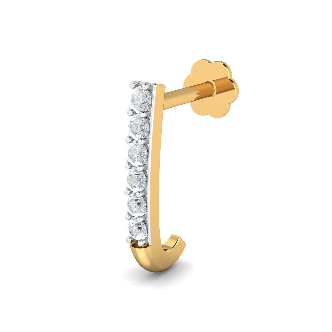 14K Yellow Gold Sassy J Ring 0.05 Carat Nose Stud For Women (Piercing Required)