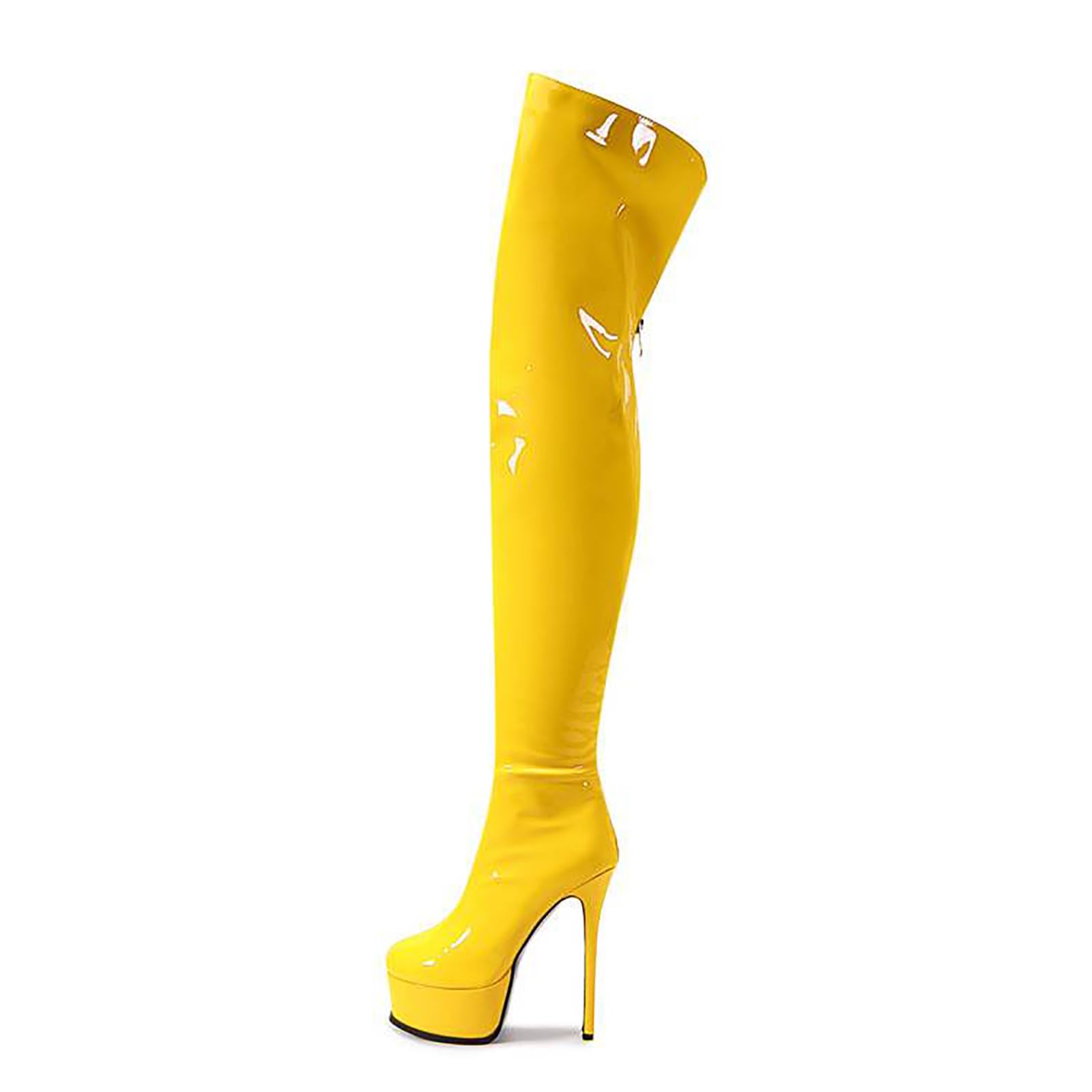 Womens Over The Knee Boots Ladies Thigh High Boots Platform Stiletto Heel Large Size Round Toe Back Zipper