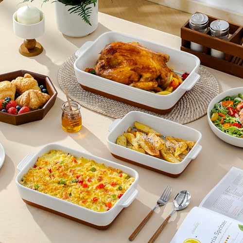 MALACASA, Serie TARA, Auflaufform Set, 3er set Auflaufformen mit Rost aus Steingut & kratzfest… – Ansicht 4