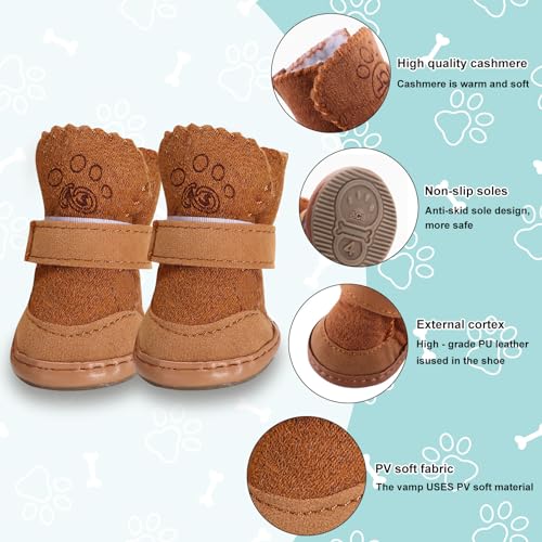 Hunde Schuhe Outdoor, 4 Stücke Hundeschuhe Kleine Hunde, Welpen-Stiefel, Schneestiefel für Haustiere, Hundeschuhe Winter Pfotenschutz Hund Plüsch Hundestiefel rutschfeste warme für Kleine Hunde Katzen