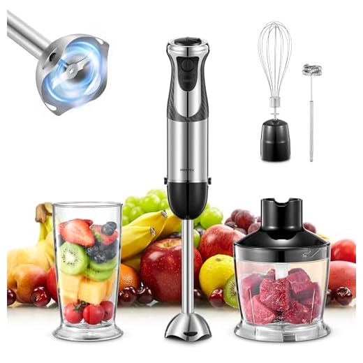 Batidora de inmersión, 5 en 1 de acero inoxidable, batidora de inmersión de 1000 W con 12 velocidades y modos turbo, incluye batidor, espumador de leche, picador de alimentos de 500 ml y vaso medidor