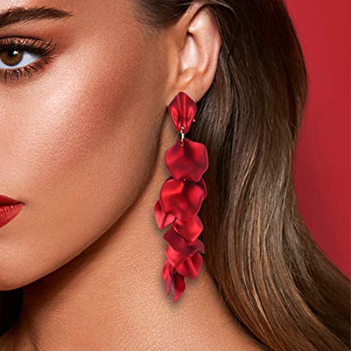 Image of Acrylic Rose Petal Drop Dangle Earrings Bohemian Resin Square /Oval /Hoop /Flower /Heart Statement Earrings for Women Gifts