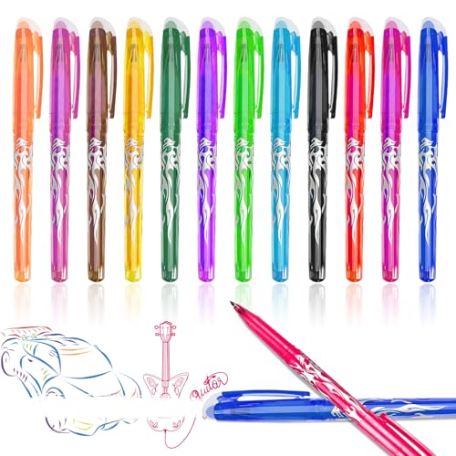 kaiyaya 12 peças canetas apagáveis coloridas, caneta com borracha de 0,5 mm tinta gel de fricção Bolis apagáveis para papelaria escolar papelaria de escritório pintura