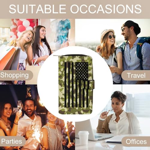 American Flag Camo Leather Wallets Long Wallet Bifold Card Holder Wallet Adjustable Buckle Multi Cards Case Large Capacity4