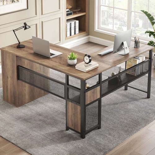 LVB Escritorio de madera en forma de L, escritorio grande de oficina para computadora con archivadores, escritorio ejecutivo reversible en forma de L con cajones, mesa de escritorio de esquina de