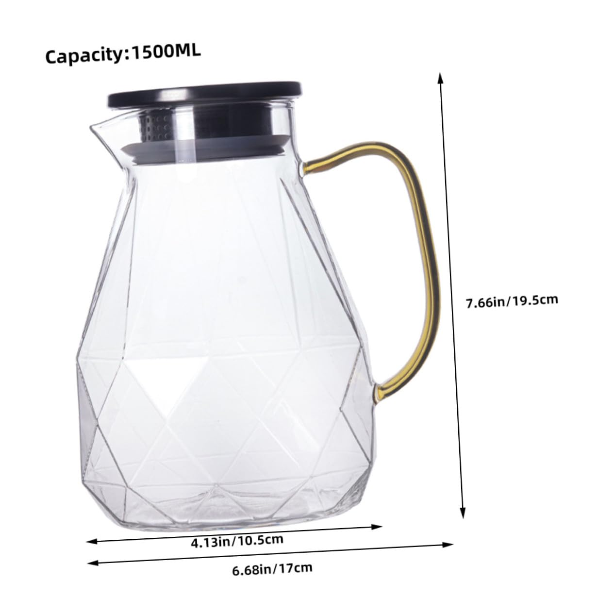 Jarra de Agua de Vidrio 1500ml con Tapa de Acero Inoxidable | Jarra de Bebidas para Hogar y Restaurante, Asa Reforzada y Vidrio Resistente al Calor