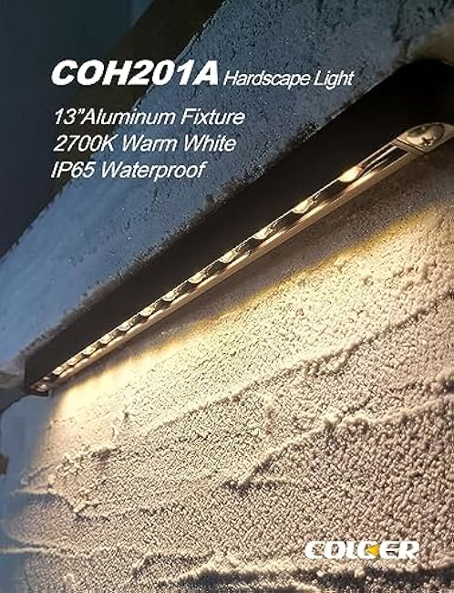 COLOER 13 Inch Aluminum LED Hardscape Lighting, Retaining Wall Lights, Paver Light Low Voltage, 12V AC/DC, 2.5W Outdoor Step Lights, IP65 Waterproof Stair Light Outdoor, 2700K Warm White(4-pack, 201A)