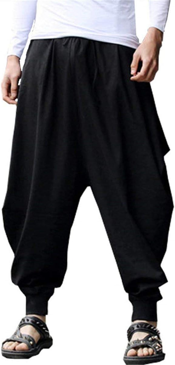AITFINEISM Men's Casual Baggy Boho Aladdin Hippie Harem Pants (38-40, Black)