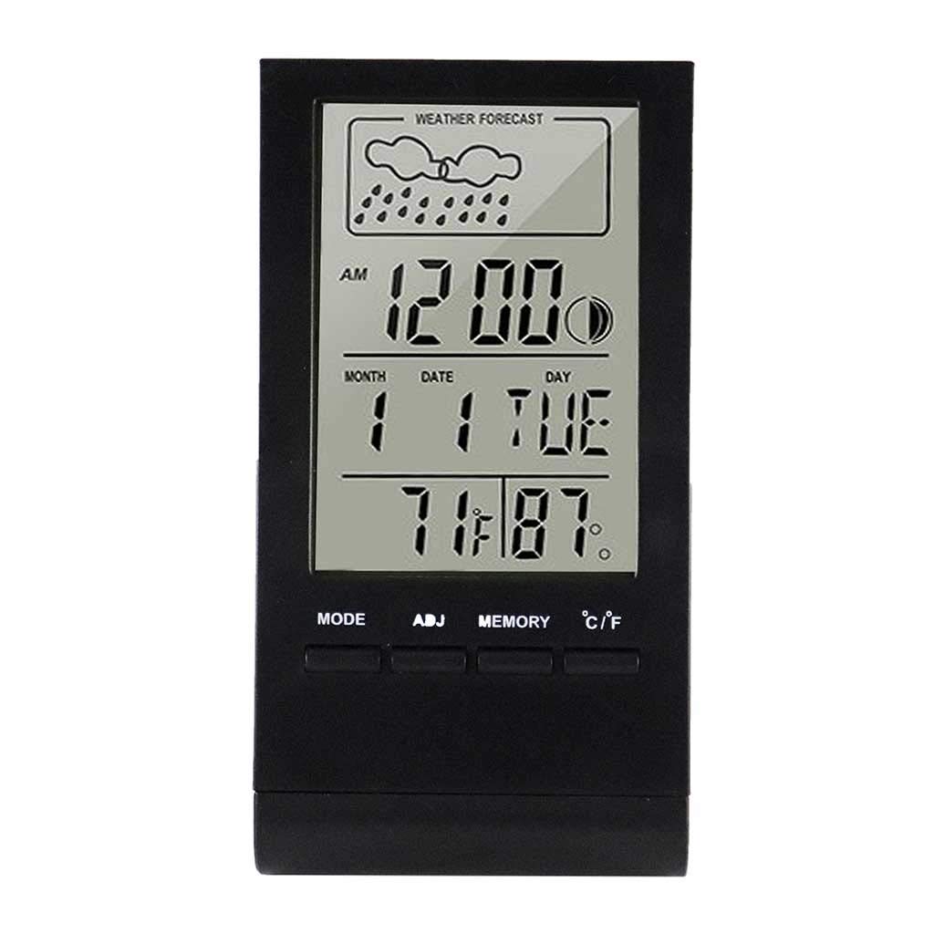 PNAWLLCF-65 Mini cyfrowy termometr, higrometr, temperatura wewnętrzna, miernik wilgotności, zegar, prognoza stacji pogodowej, wyświetlanie maksymalnej wartości minimalnej, czarny
