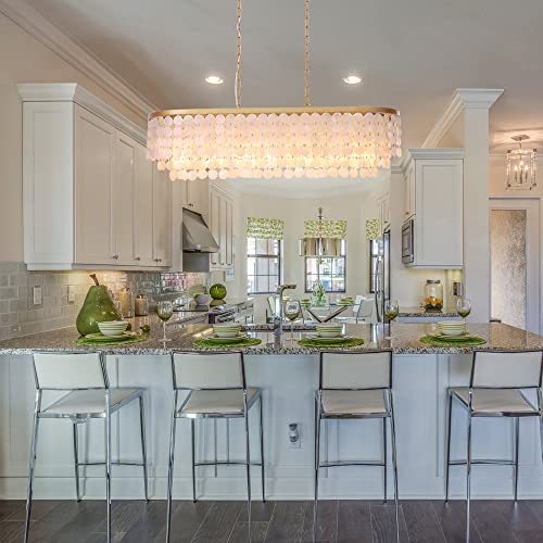 TOCHIC 42'' Gold Rectangular Chandelier Coastal, 5 Lights Natural Capiz Shell Chandeliers for Living Room, Dining Room, Bedroom, Kitchen Island, Foyer, Pool Table Light - Image 7