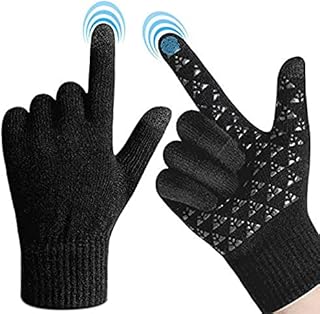 Winter Gloves for Women and Men Touchscreen -Windproof warm elastic cuff - Thermal soft warm lining - Knit stretchy material - Anti-Slip Triangle Silicone Design, Black, One Size