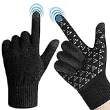 Winterhandschuhe für Damen - Winddichte warme elastische Manschette - Thermo weiches Warmfutter - Strick dehnbares Material Anti-Rutsch Sport Touchscreen
