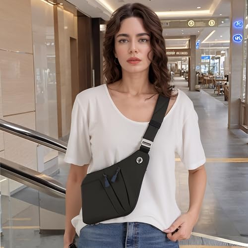 Image of Anti Theft Crossbody Bags for Women Men, Multi-Pocket Shoulder Bag, Slim Sling Bags with 2 RFID Blocking Card