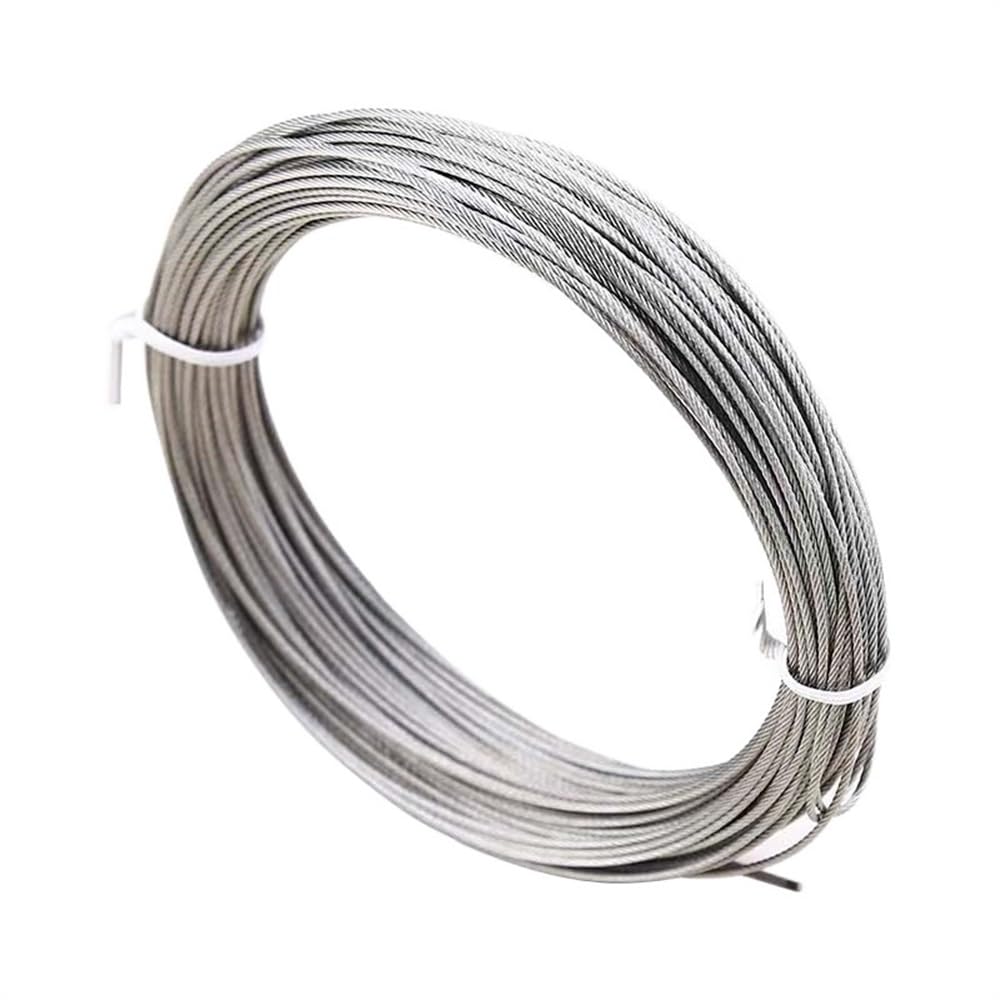 Cable Acier 20/50/100 mètres 304 câble métallique en acier inoxydable de levage pêche souple corde à linge diamètre 0.2/1/2/3/4/5mm antirouille(Dia 3mm Str7x7,50M)