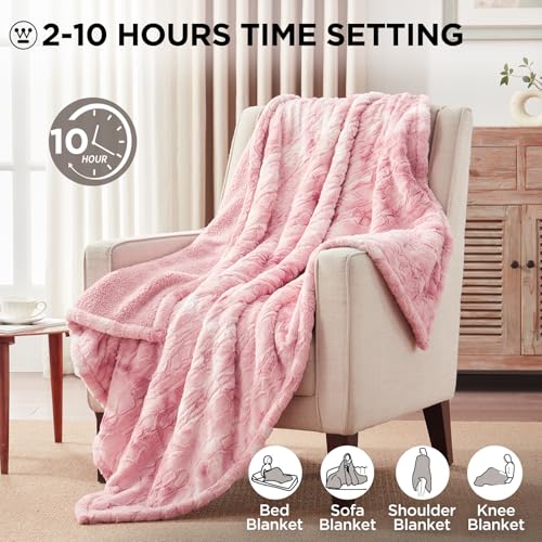 Image of Westinghouse Electric Throw Blanket, Faux Fur Heated Blanket with 6 Heating Levels & 2-10 Hours Auto Off, Soft Cozy Sherpa Heated Blanket Washable Blanket (50 inch x 60 inch Throw Size, Pink)