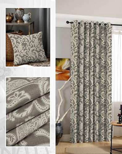 Image of Casableu Anthem Kelso Cotton Look Door Curtains Pack of 2-9 Feet Long Door, Printed Design, Room Darkening Curtains with Tiebacks, Eyelet Style for Bedroom & Living Room Decor (Zorba 9 feet)