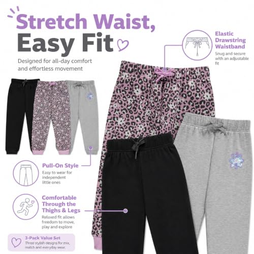 Image of BTween Kids Girls Fashion Stretch Waist Ultra Soft Jogger Pants Set 3 Pack Bundle