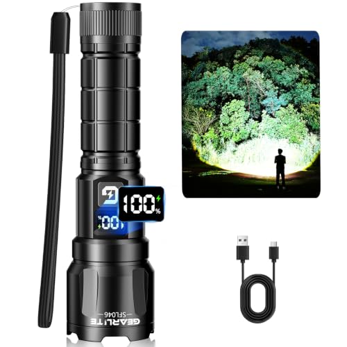 GEARLITE LED Taschenlampe Aufladbar, 6000 Lumen Extrem Helle Zoombares Taktische Taschenlampen