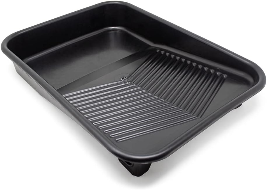 FoamPRO 309 9 inch Molded Plastic Paint Tray- 3 Pack, Black- Solvent-Proof Roller Trays w/Ladder Hook Legs- Durable Interior Exterior Home Painting Supplies & Tools for Paint Rollers & Roller Brushes