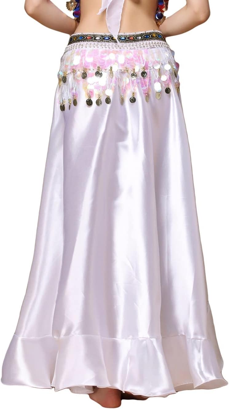 MUNAFIEBelly Dance Skirt Tribal Slit Skirt Belly Dance Costume Satin Dancing Skirt for Women
